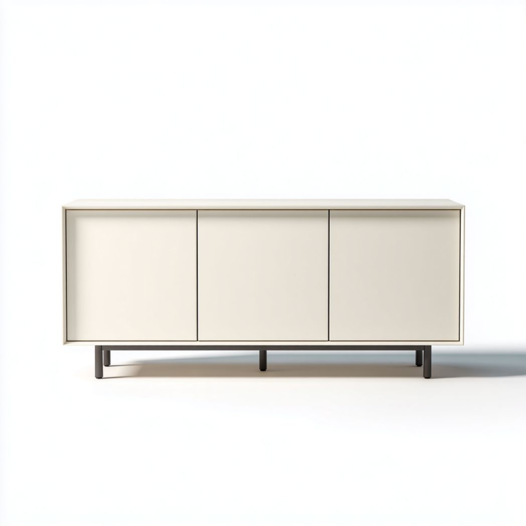 Meuble TV blanc avec 3 portes et pieds en métal noir-Artin Furniture