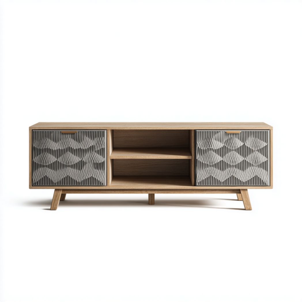 Meuble TV en chêne massif avec portes en bois et pieds en bois massif-Artin Furniture