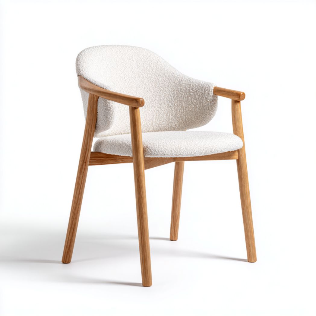 Chaise en bois avec accoudoirs et tissu blanc-Artin Furniture