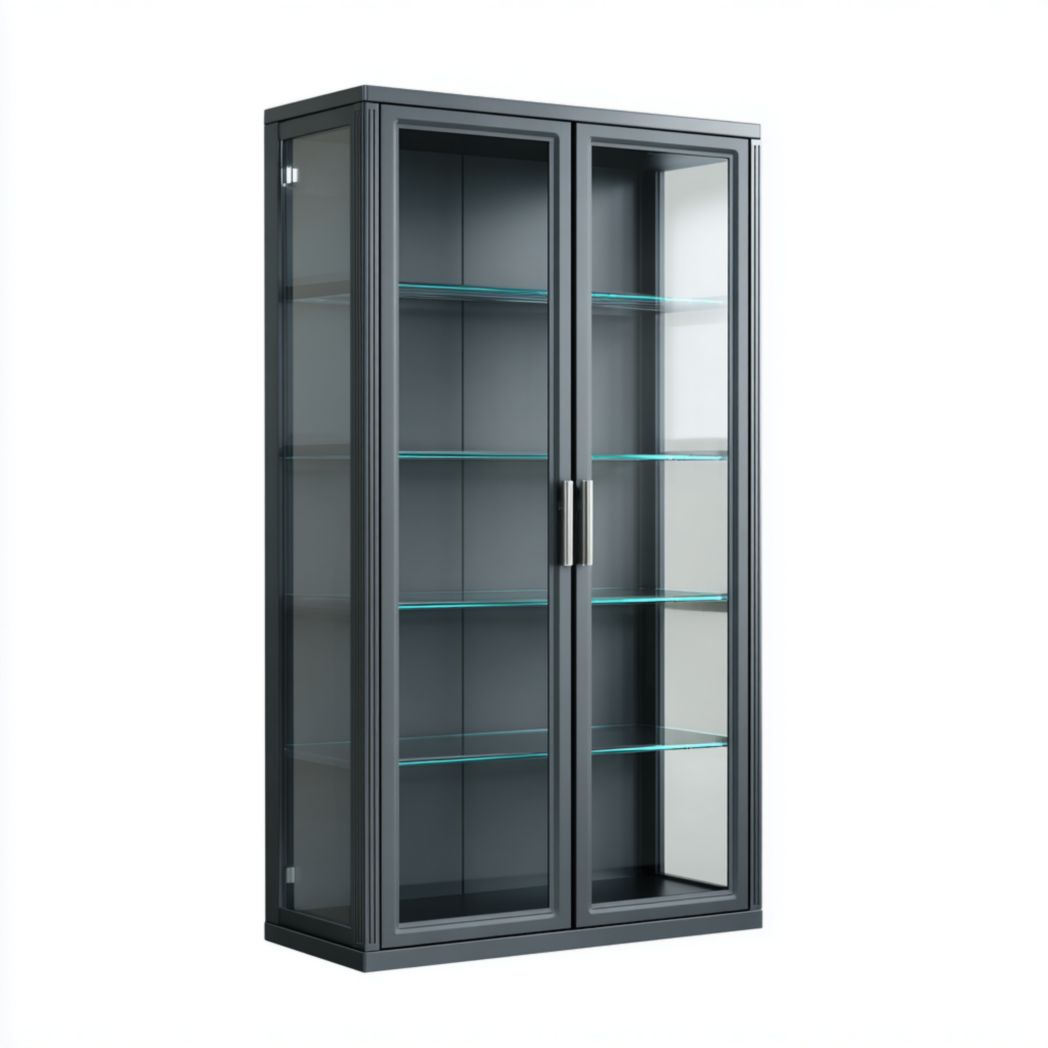 Vitrine en verre avec portes et étagères réglables, structure en acier inoxydable-Pinnacle Furniture