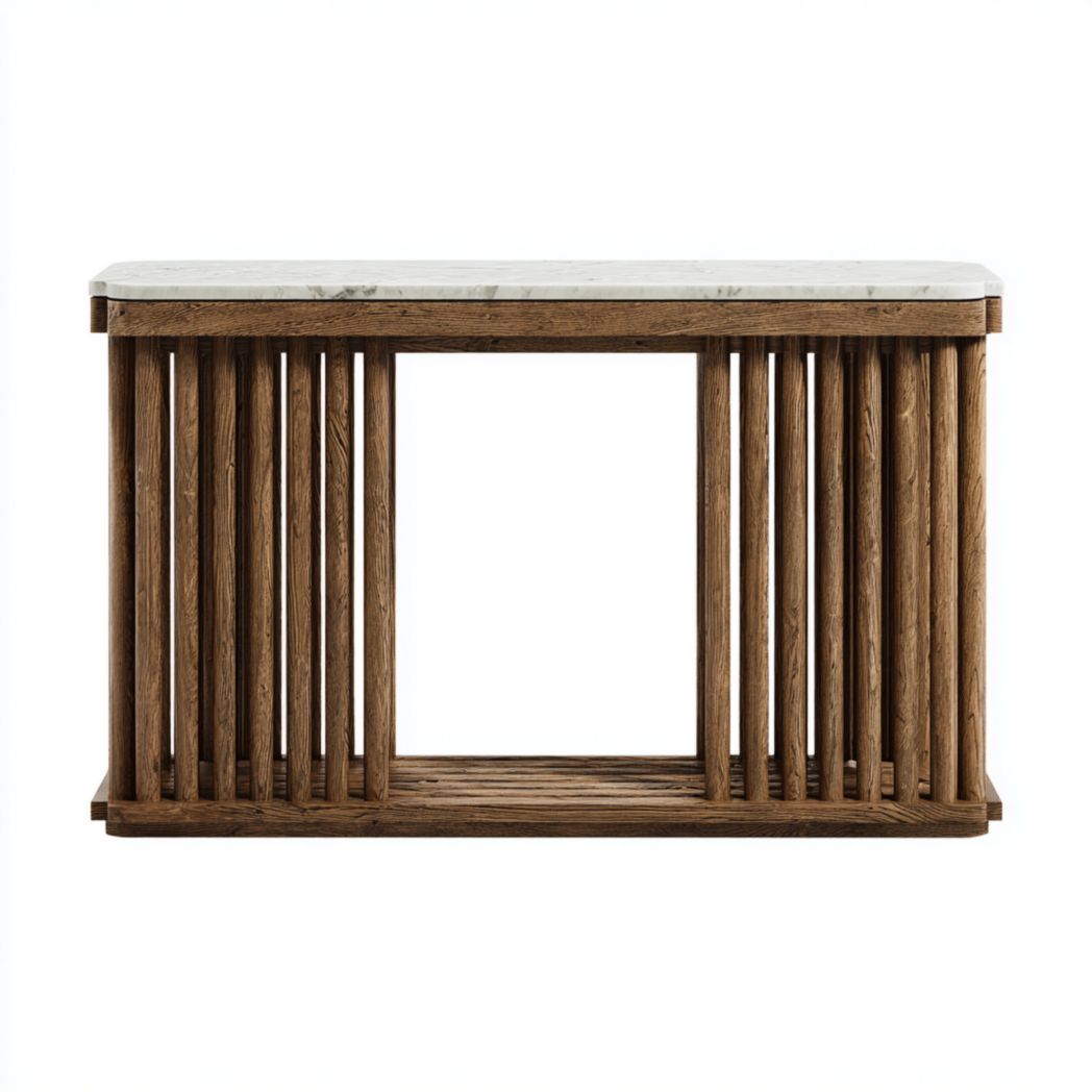 Console en bois avec dessus en marbre et structure à lamelles-Pinnacle Furniture