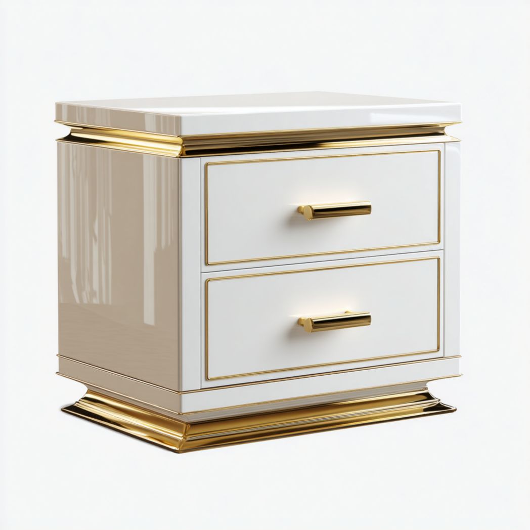 Table de chevet blanche avec deux tiroirs et finitions dorées-Pinnacle Furniture