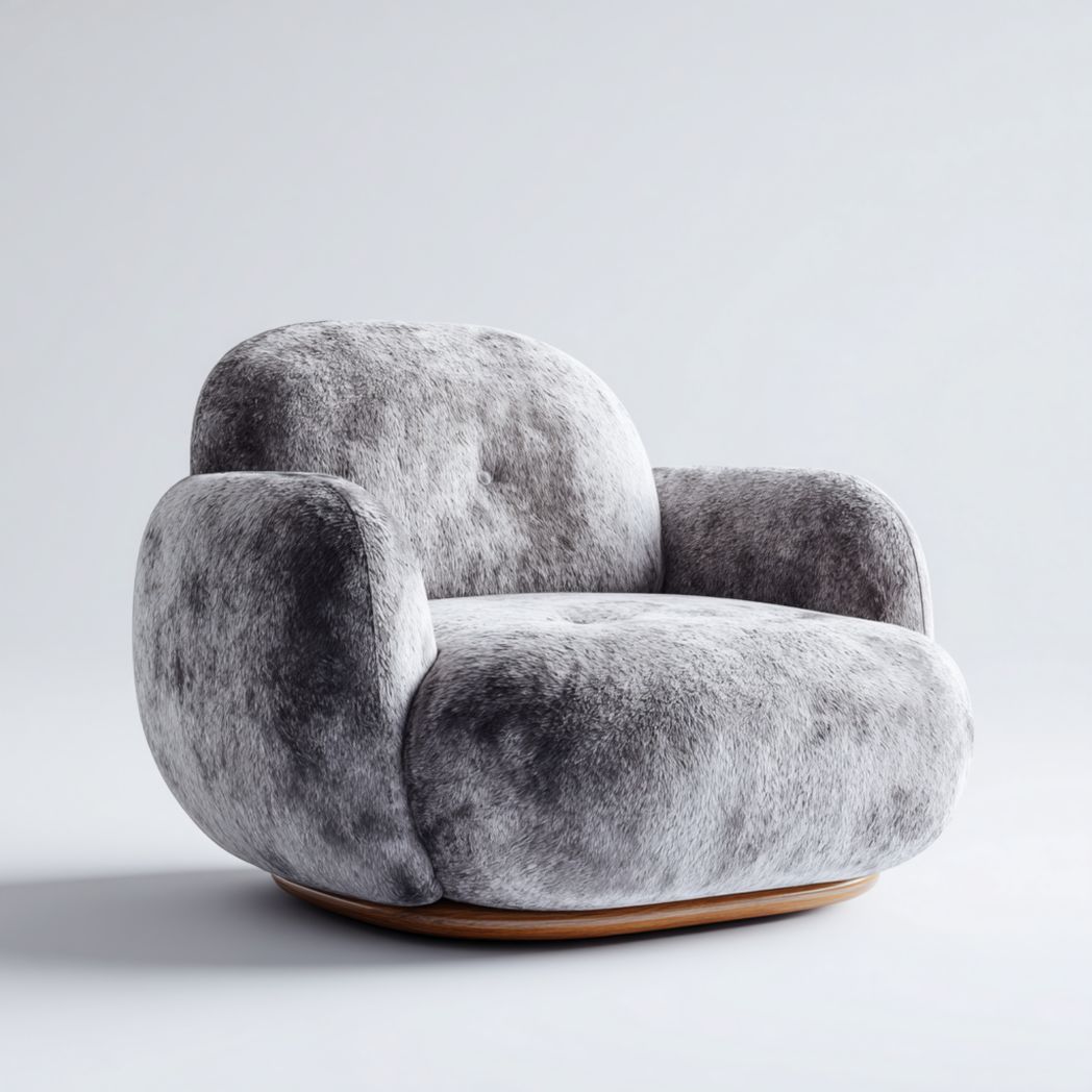 Fauteuil en tissu bouclé gris avec base en bois-Pinnacle Furniture
