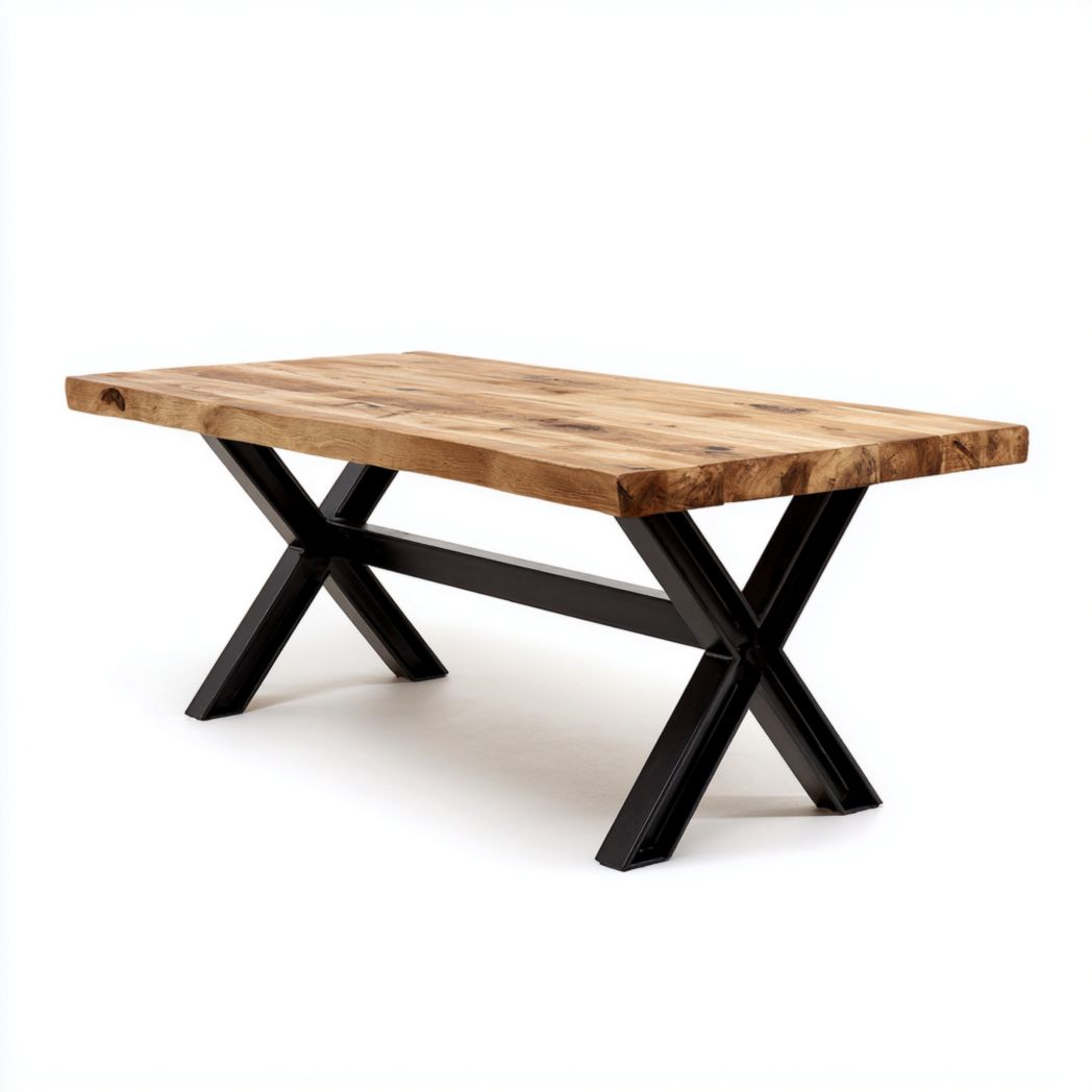 Table à manger rectangulaire en chêne massif et piètement en acier noir-Pinnacle Furniture