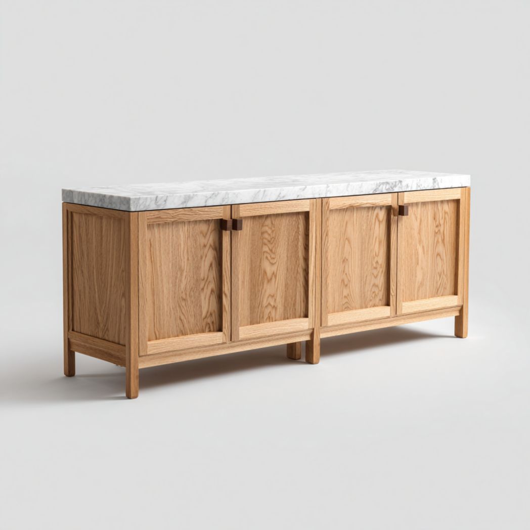 Meuble TV en chêne massif avec plateau en marbre-Pinnacle Furniture