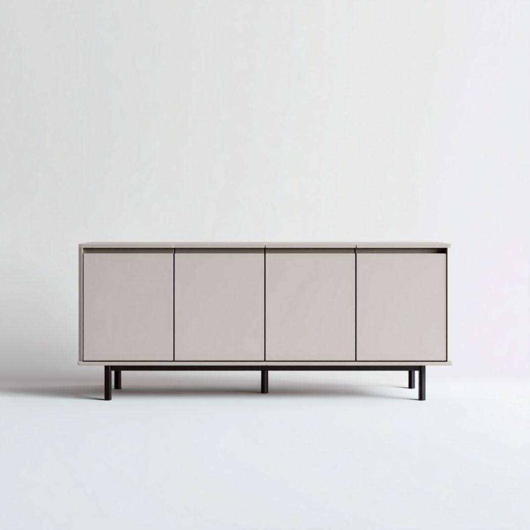 Meuble TV en MDF beige avec 4 portes et pieds en acier noir-Pinnacle Furniture