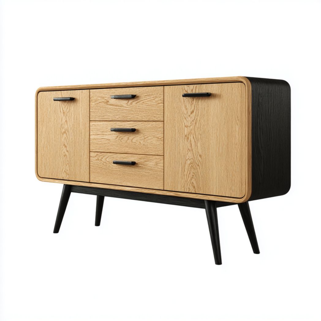 Buffet en bois avec portes et tiroirs, pieds noirs-Pinnacle Furniture