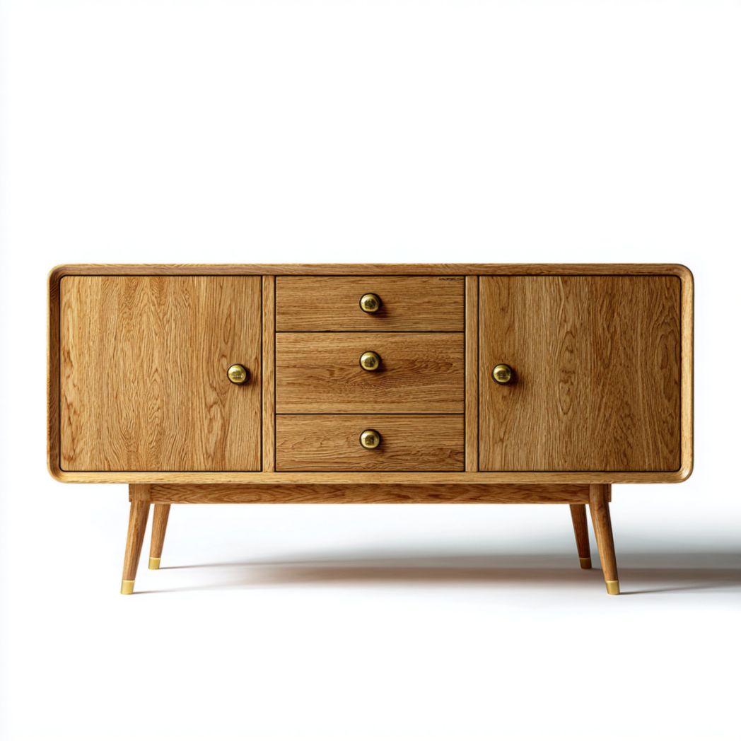 Buffet en chêne massif avec 2 portes et 3 tiroirs-Pinnacle Furniture