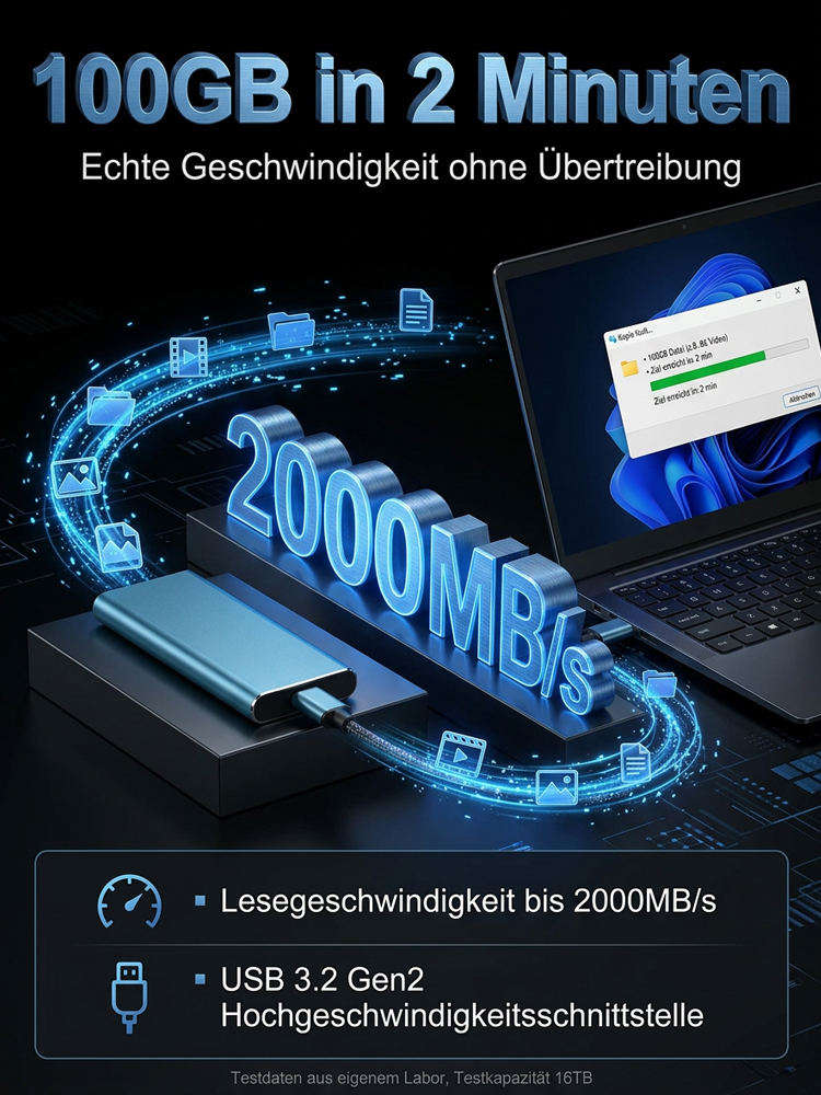 Profi Externe SSD 16TB Dresden-Technologie✨USB 3.2 Gen 2 mit 2000 MB/s