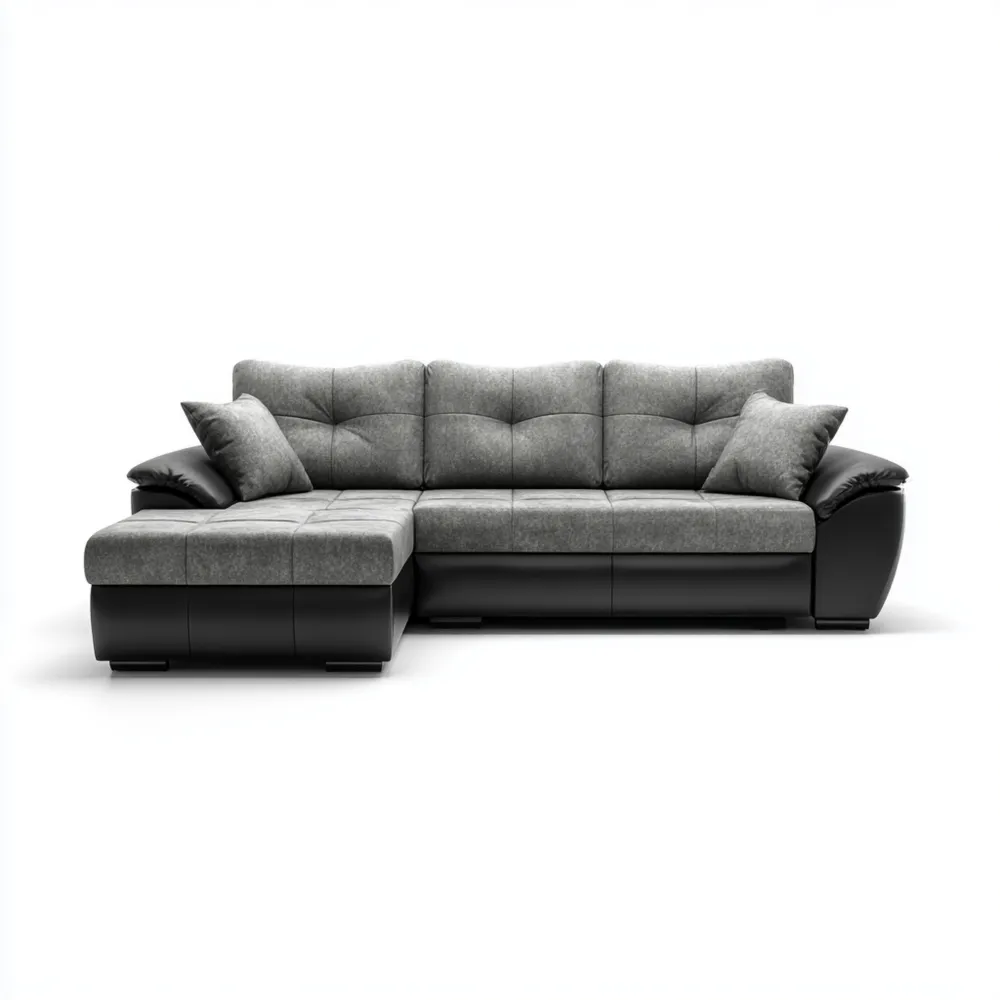 Divano angolare in tessuto 250x150x90 cm - Grigio scuro/Nero - Design moderno