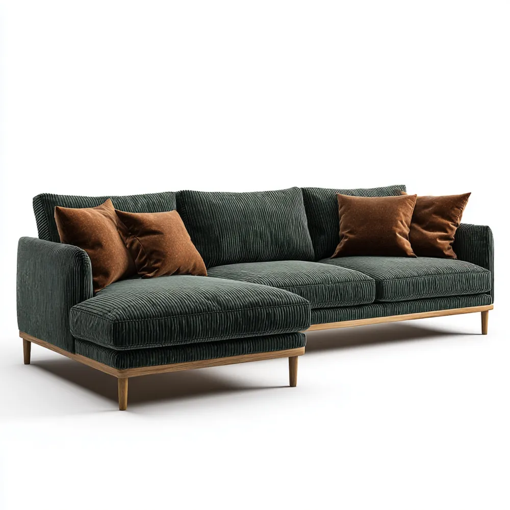 Divano angolare in velluto a coste 300x180x85 cm - Verde scuro - Design contemporaneo