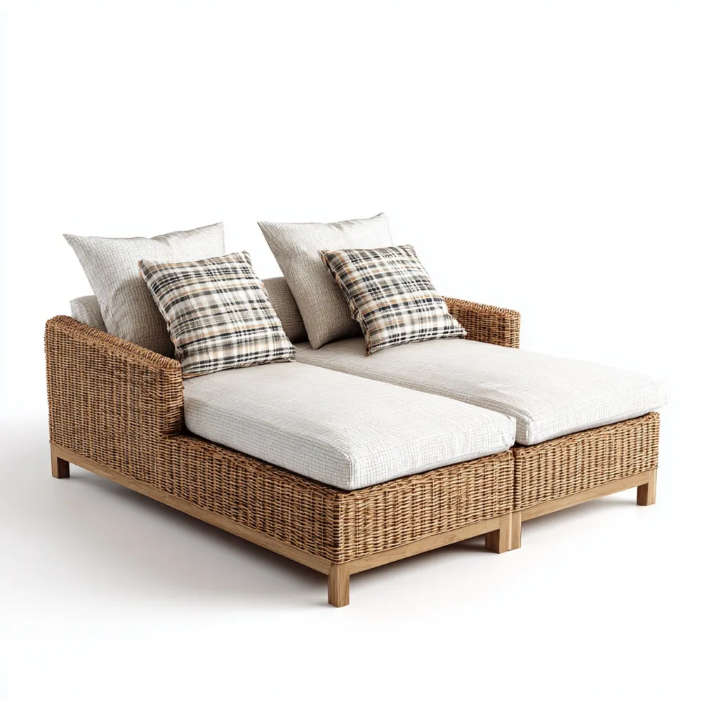 Lettino prendisole in Rattan 200x150x80 cm – Beige - Design Moderno
