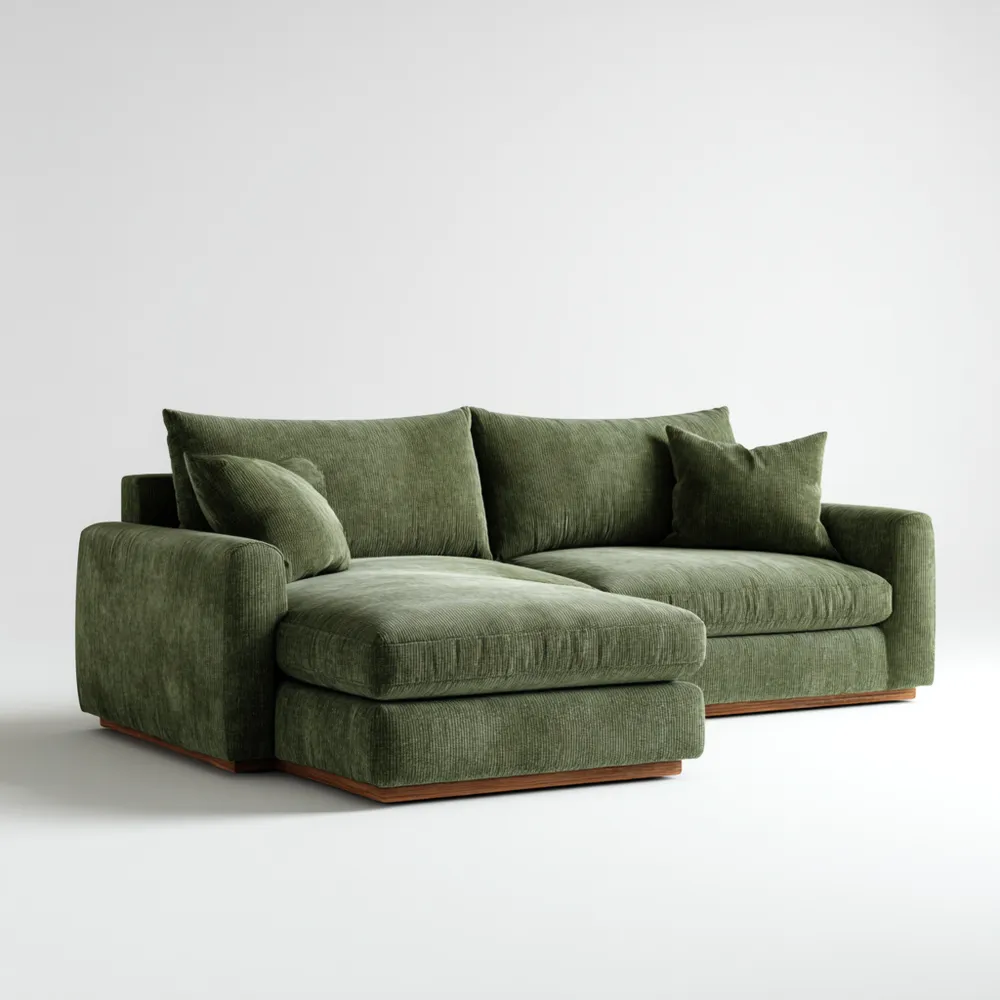 Divano angolare in velluto Verde 230x150x85 cm - Design contemporaneo