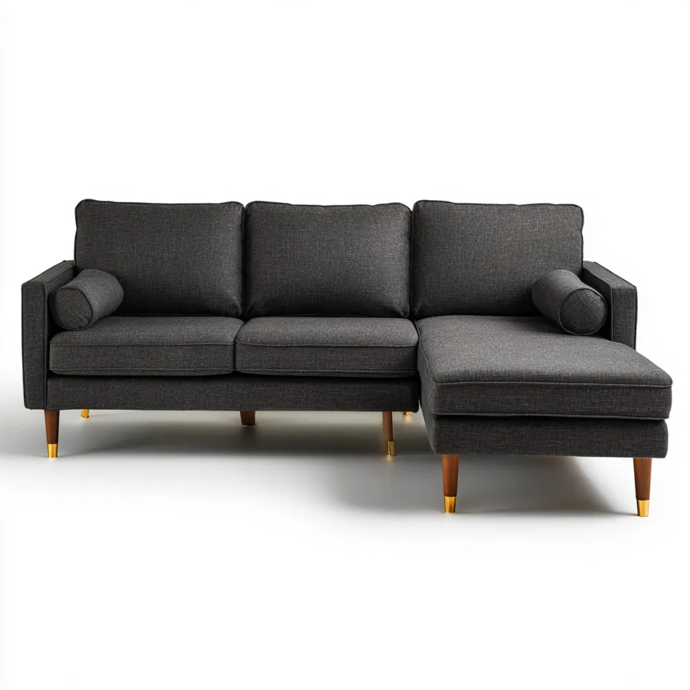 Divano angolare in tessuto 210x150x85 cm – Grigio scuro – Design moderno