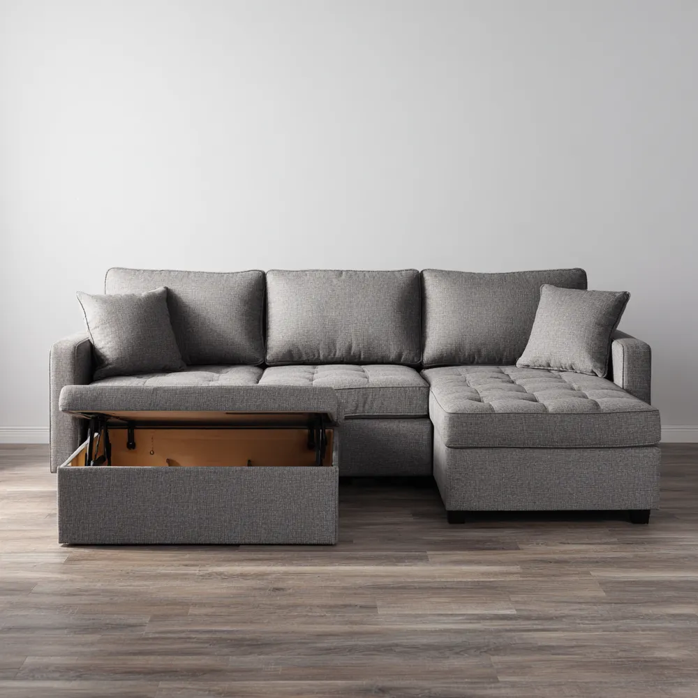 Divano angolare letto in tessuto 250x160x85 cm – Grigio – Design contemporaneo