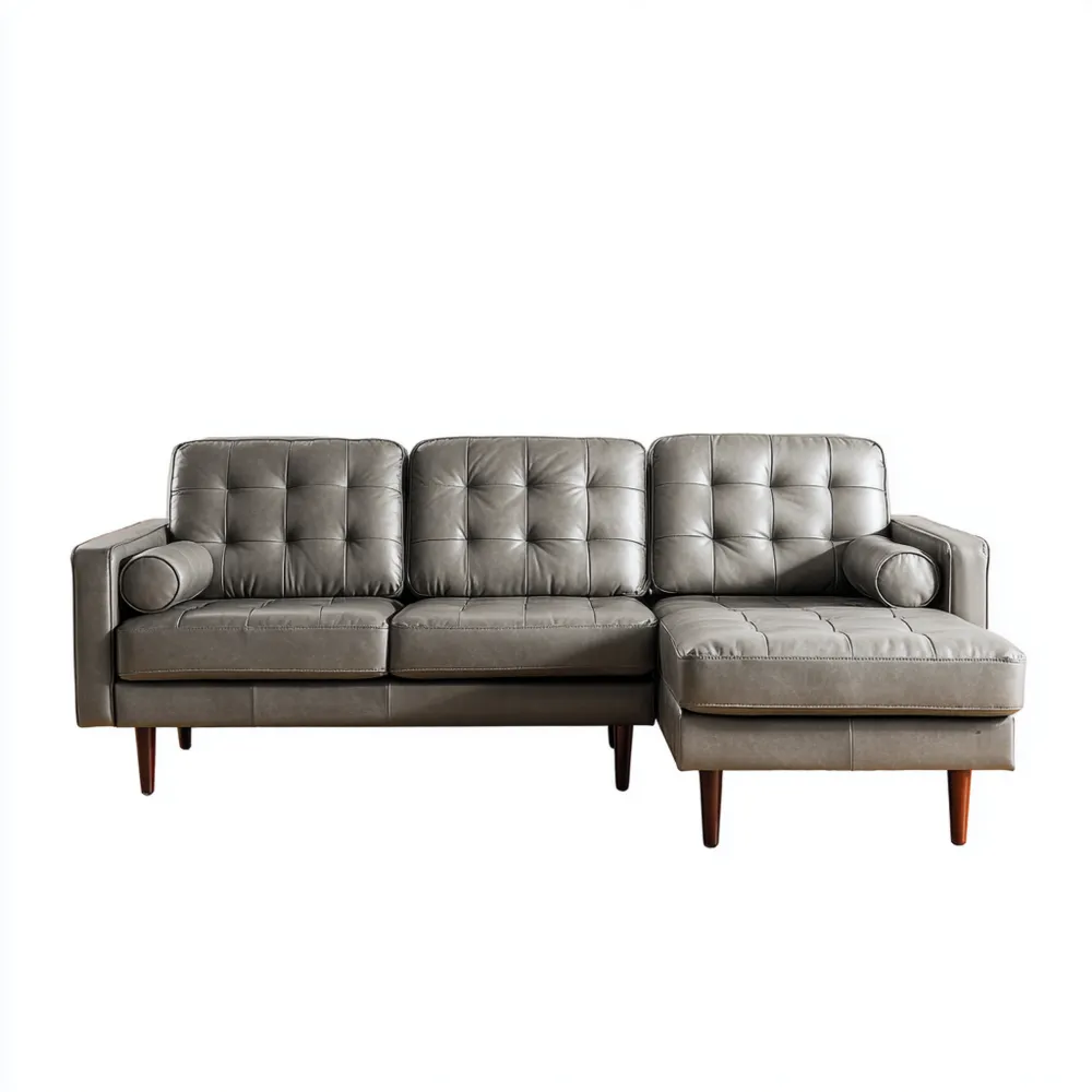 Divano angolare in pelle 230x150x80 cm – Grigio scuro – Design contemporaneo