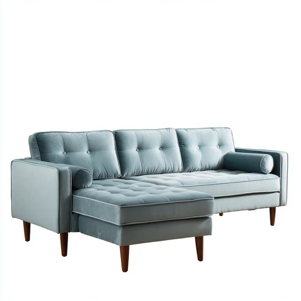 Divano angolare imbottito in tessuto 220x150x85 cm - Azzurro - Design moderno