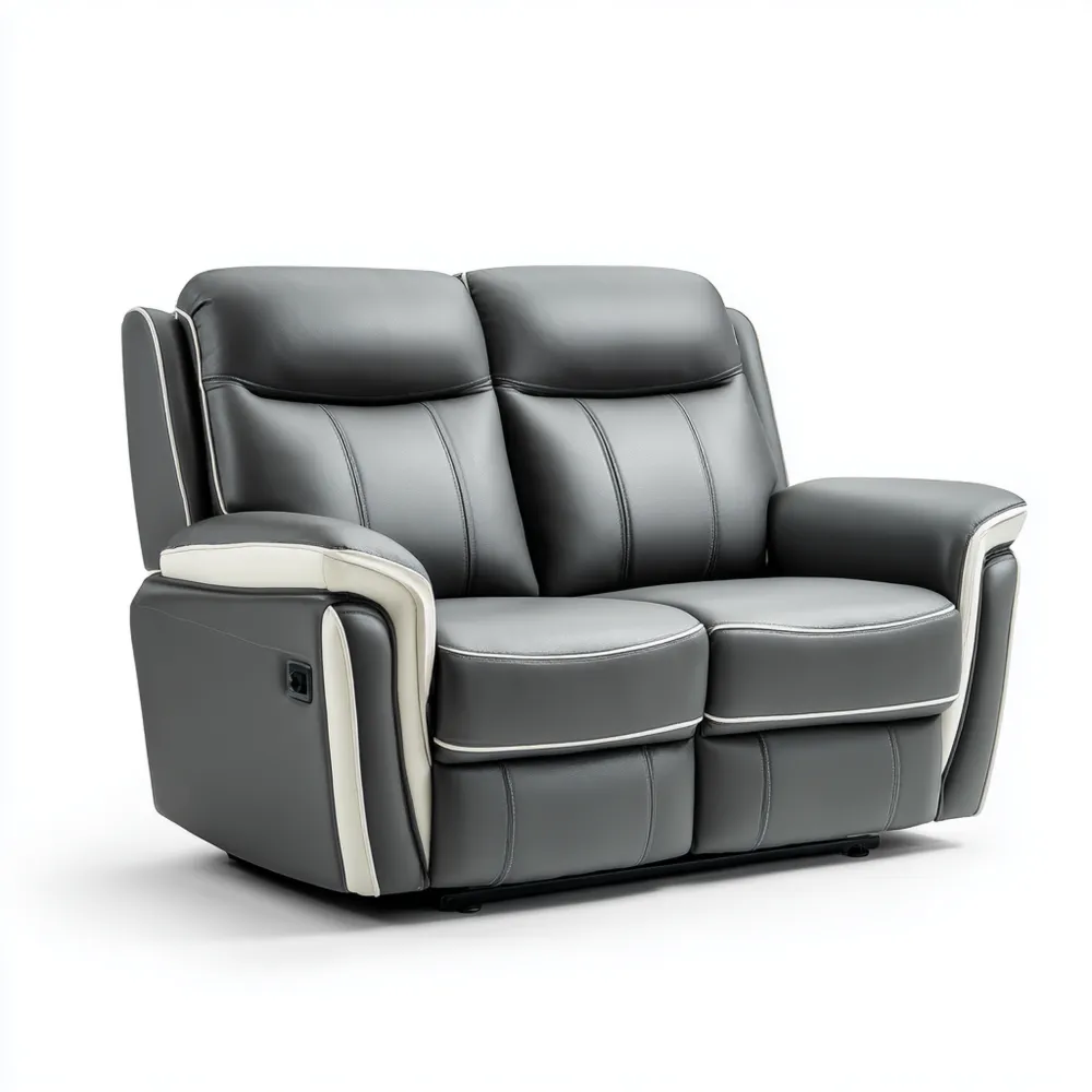 Canapé 2 places en cuir 150x94x102 cm - Gris/Blanc - Design Ergonomique