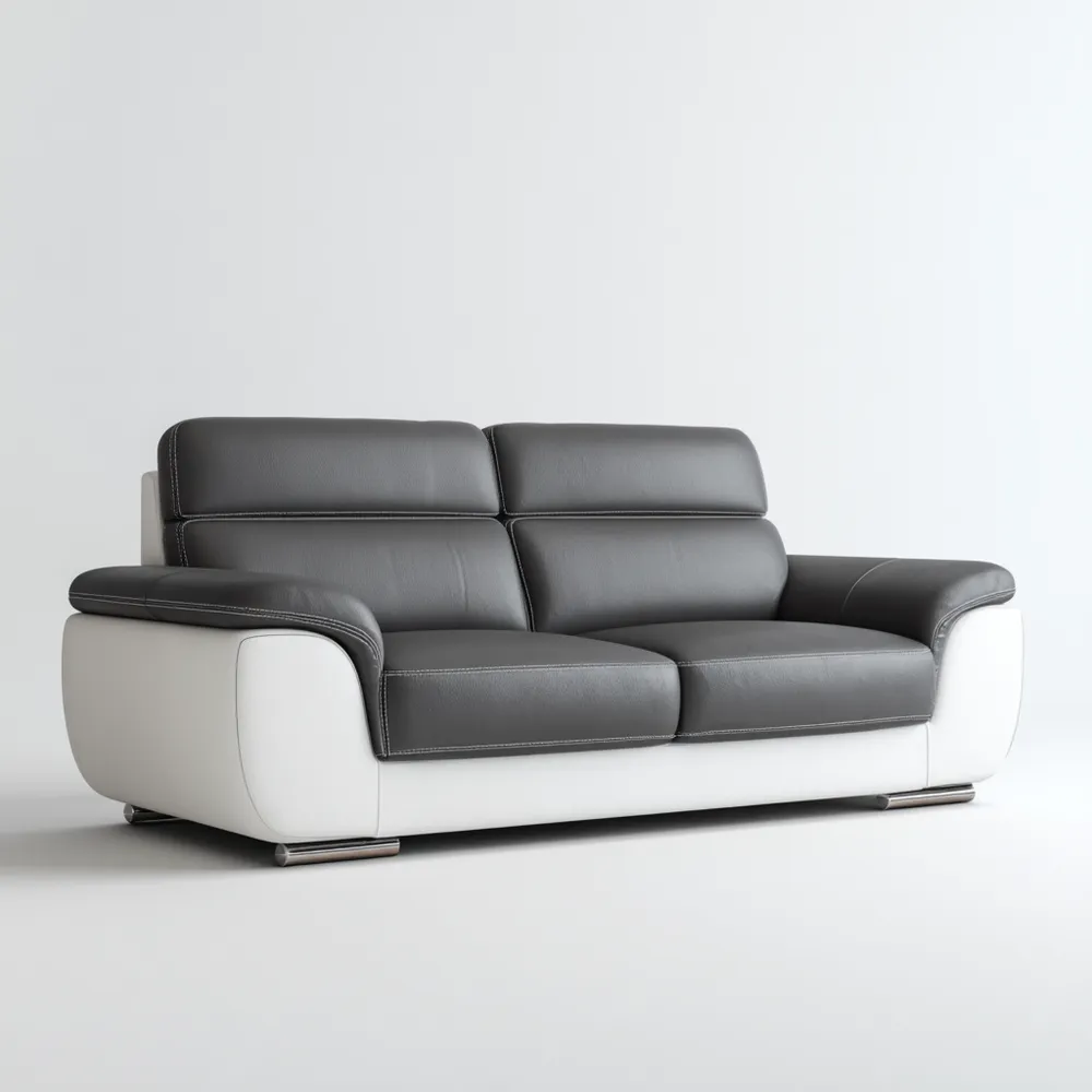 Canapé 2 places Cuir 180x90x85 cm – Gris/Blanc – Design Moderne