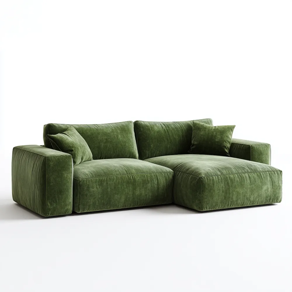 Canapé d'angle en velours 250x160x85 cm - Vert Émeraude - Design Contemporain