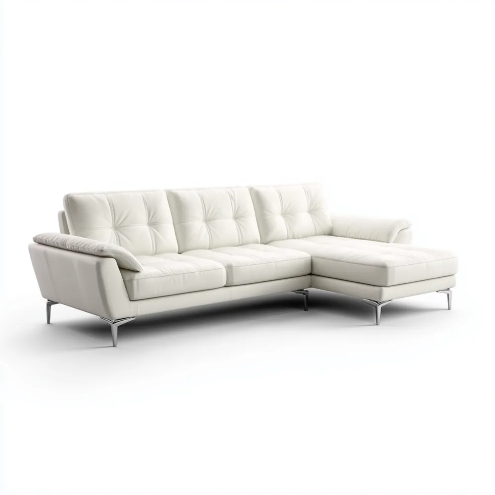 Canapé d'angle en cuir 250x150x85 cm - Blanc - Design moderne