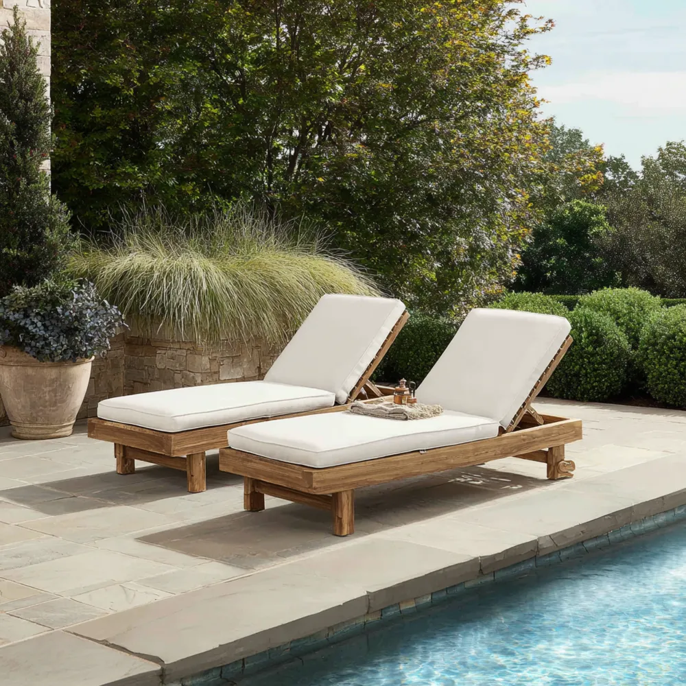 Chaise longue de jardin en bois avec coussins 200x65x35 cm - Blanc - Design moderne