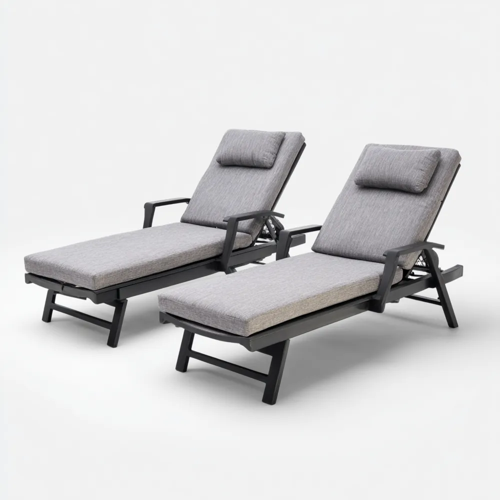 Chaise longue de jardin aluminium 200x65x45 cm – Gris clair – Design moderne