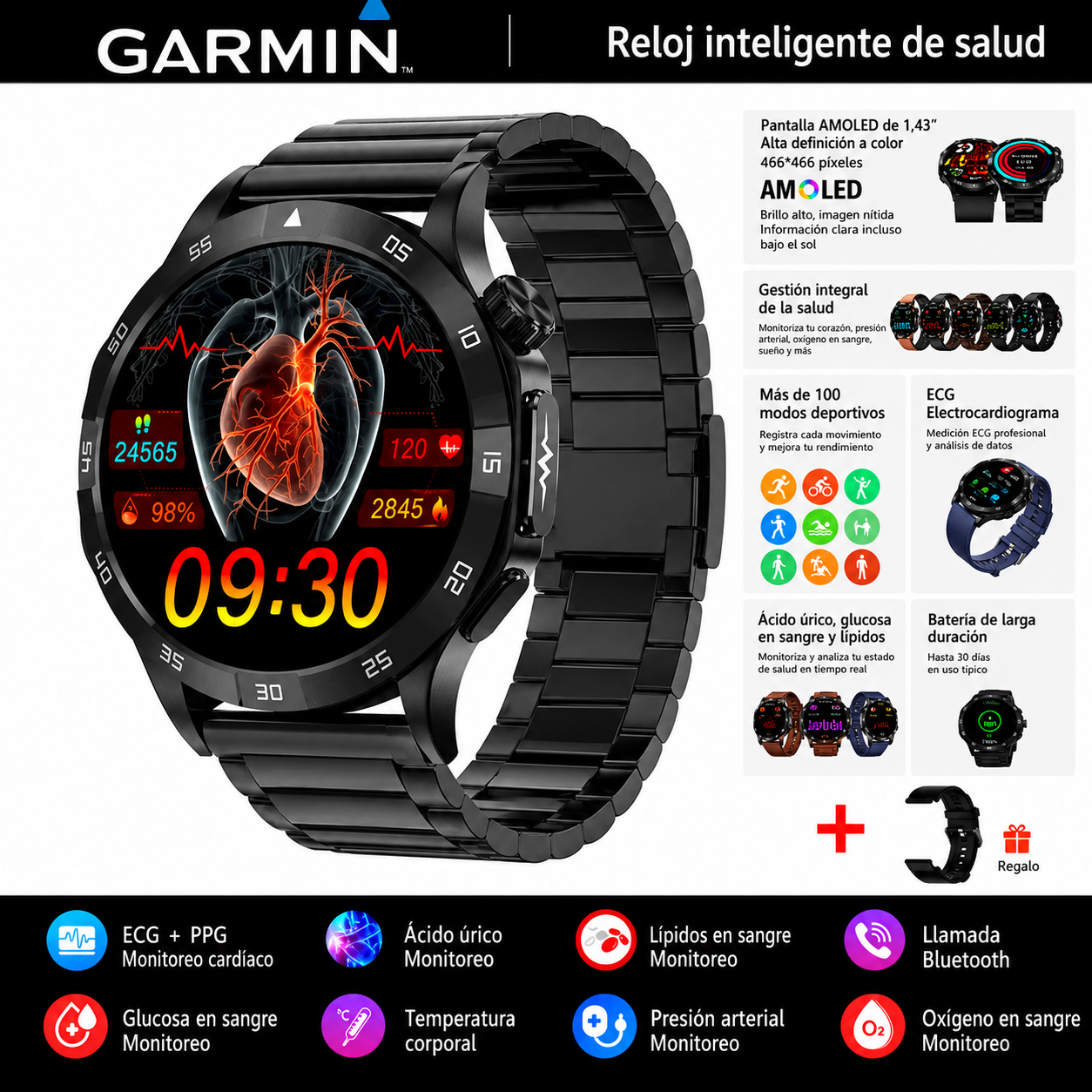 Reloj inteligente Garmin Health 2026: medición de ECG, análisis de la onda de pulso y monitoreo de glucosa en sangre, lípidos sanguíneos y ácido úrico ⌚️