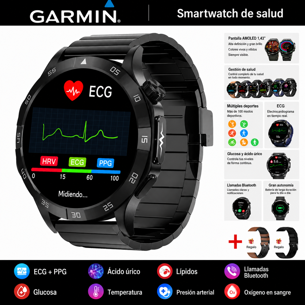 Reloj inteligente Garmin Health 2026: medición de ECG, análisis de la onda de pulso y monitoreo de glucosa en sangre, lípidos sanguíneos y ácido úrico ⌚️
