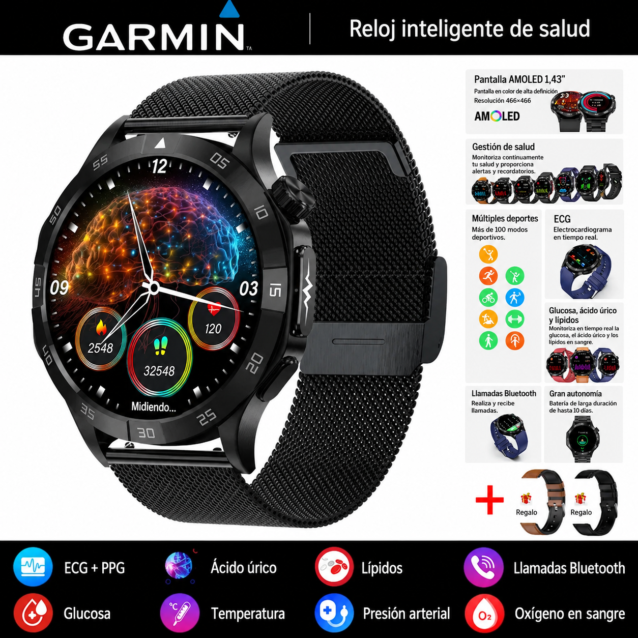 Reloj inteligente Garmin Health 2026: medición de ECG, análisis de la onda de pulso y monitoreo de glucosa en sangre, lípidos sanguíneos y ácido úrico ⌚️