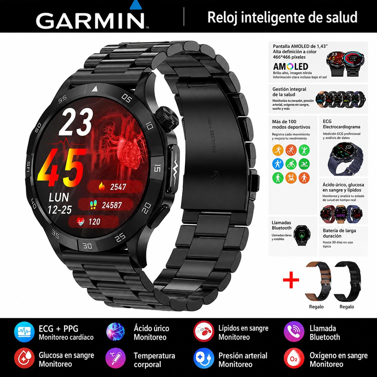 Reloj inteligente Garmin Health 2026: medición de ECG, análisis de la onda de pulso y monitoreo de glucosa en sangre, lípidos sanguíneos y ácido úrico ⌚️