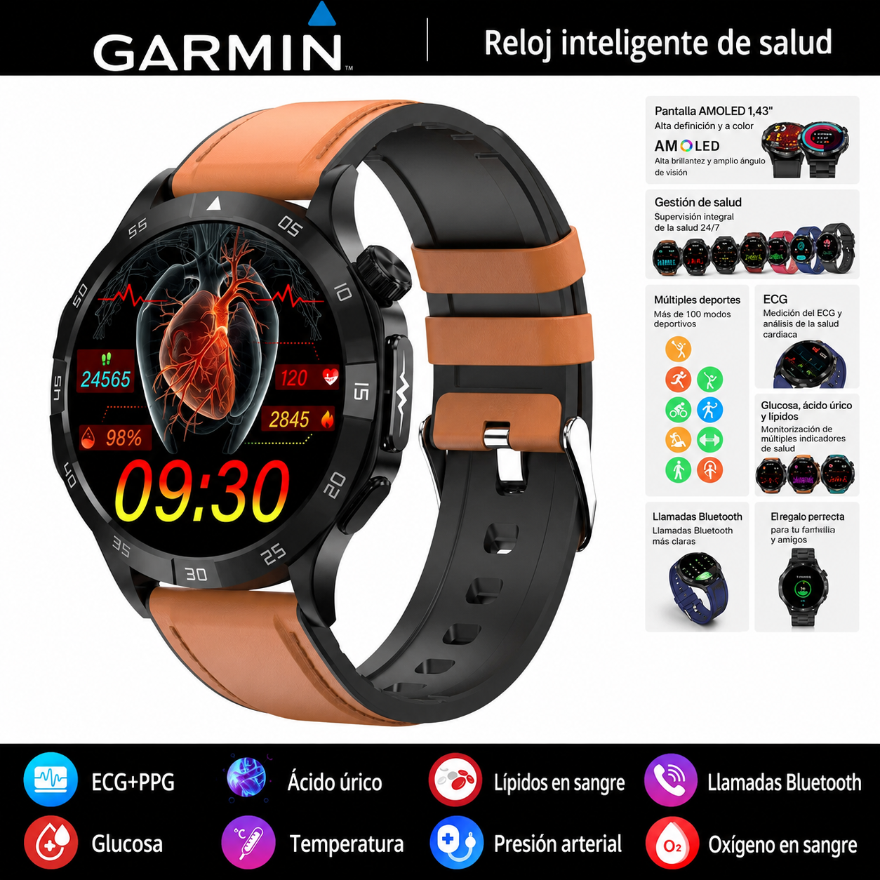 Reloj inteligente Garmin Health 2026: medición de ECG, análisis de la onda de pulso y monitoreo de glucosa en sangre, lípidos sanguíneos y ácido úrico ⌚️