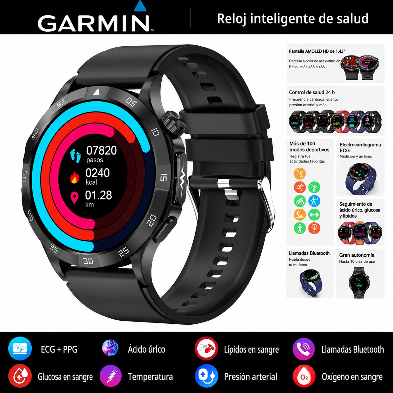 Reloj inteligente Garmin Health 2026: medición de ECG, análisis de la onda de pulso y monitoreo de glucosa en sangre, lípidos sanguíneos y ácido úrico ⌚️