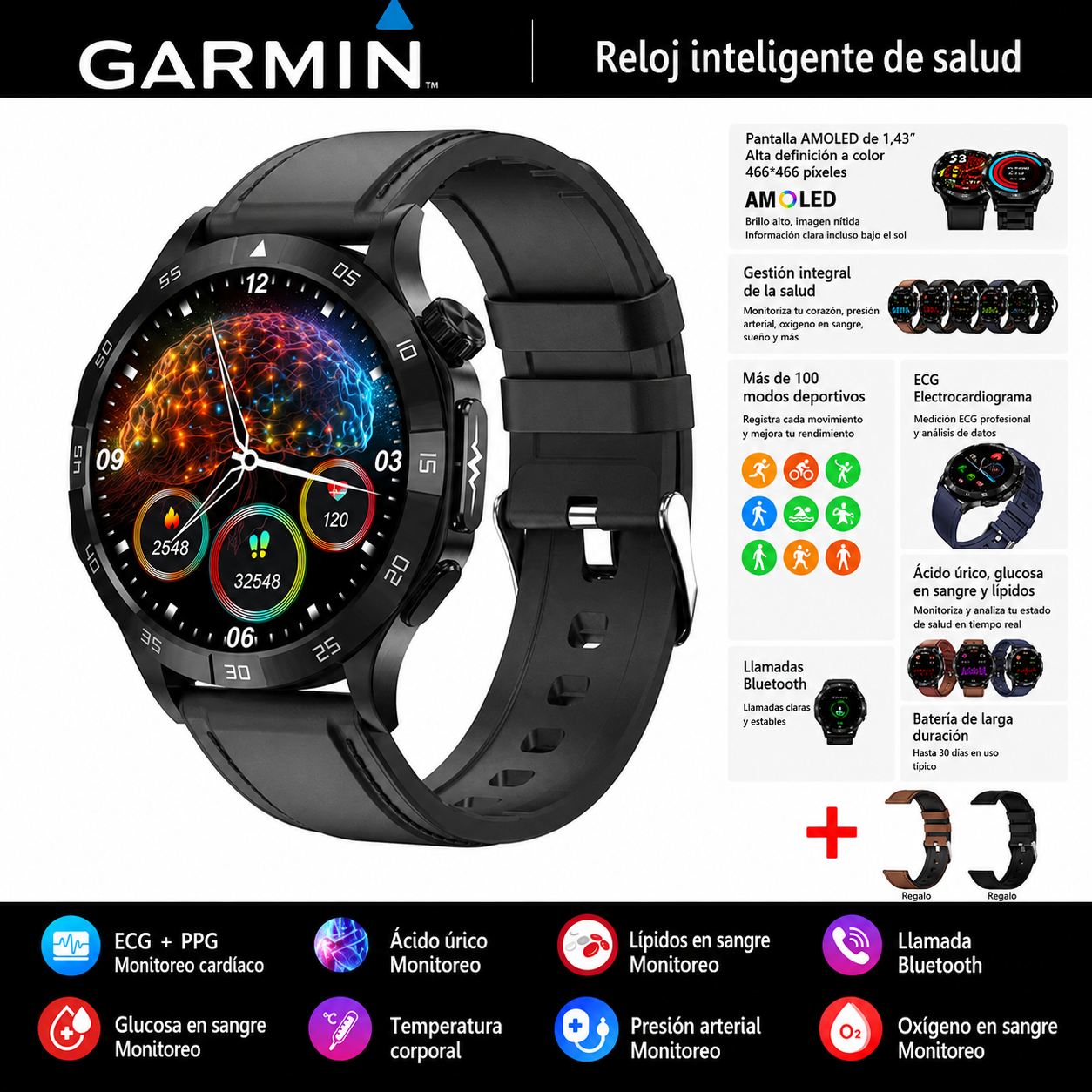 Reloj inteligente Garmin Health 2026: medición de ECG, análisis de la onda de pulso y monitoreo de glucosa en sangre, lípidos sanguíneos y ácido úrico ⌚️