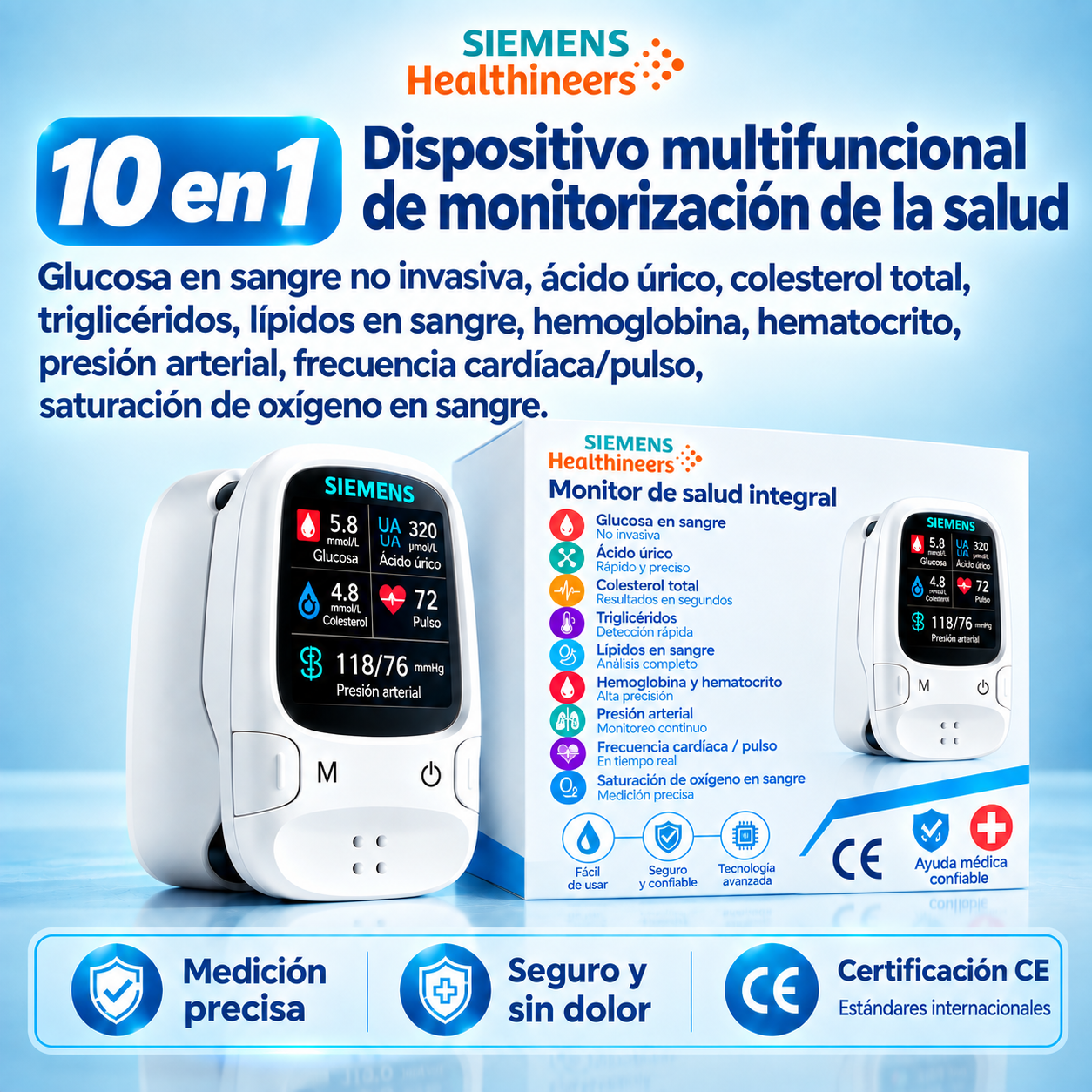 🩸 Glucómetro sin pinchazos – Siemens | Control de glucosa indoloro en casa 📊