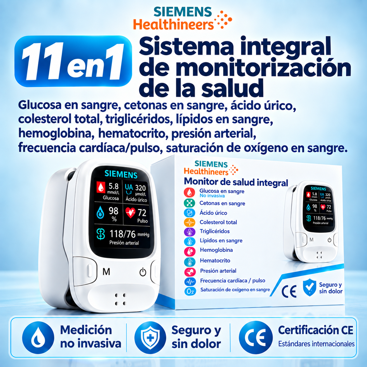 🩸 Glucómetro sin pinchazos – Siemens | Control de glucosa indoloro en casa 📊