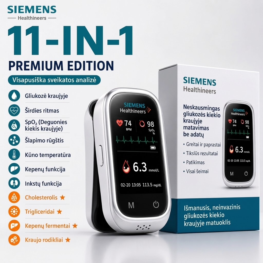🩸 „Siemens™ 11 viename“ neinvazinis gliukomatis: be dūrio pirštan • be testavimo juostelių • rezultatai vos per 5 sekundes