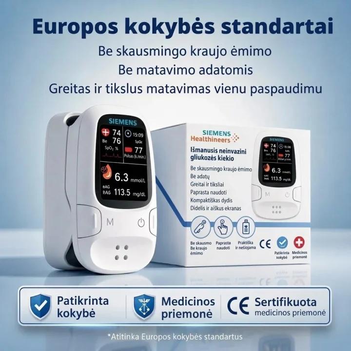 🩸 Neinvazinis gliukomatis – „Siemens“ | Neskausmingas gliukozės kiekio stebėjimas namuose 📊