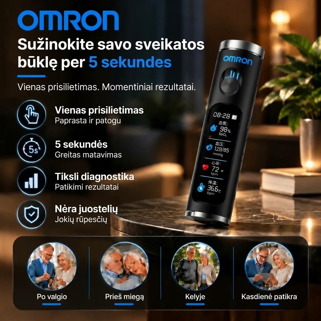 🚀 „Omron Healthcare“ proveržis 2027 m. 🔥 Naujausias išmanusis, neinvazinis gliukozės kiekio kraujyje matuoklis – su 99,9 % tikslumu.