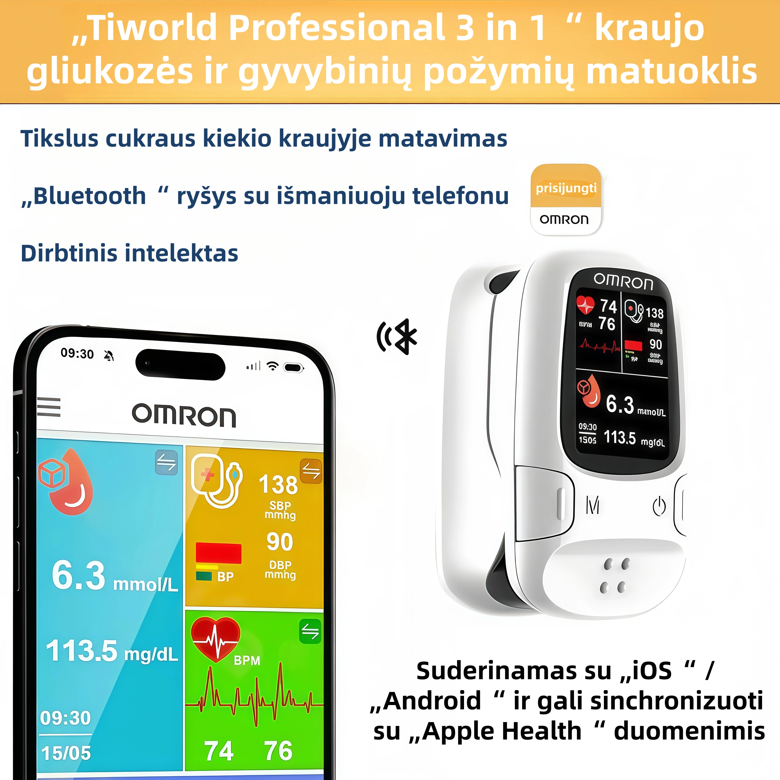 „OMRON“ naujasis 2026 m. neinvazinis išmanusis kraujo gliukozės matuoklis