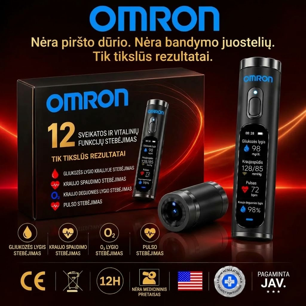 🚀 „Omron Healthcare“ proveržis 2027 m. 🔥 Naujausias išmanusis, neinvazinis gliukozės kiekio kraujyje matuoklis – su 99,9 % tikslumu.
