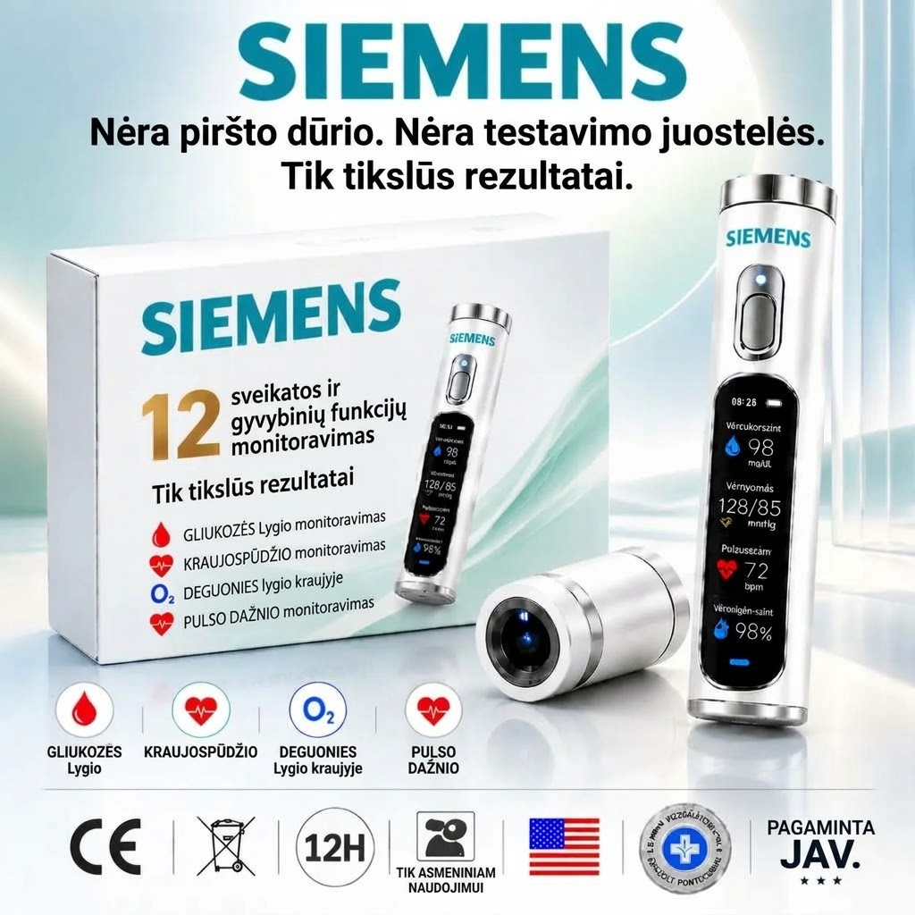 ✅ Naujausia 2027 m. medicinos technologijų inovacija: neinvazinis, išmanusis gliukozės kiekio kraujyje matuoklis su 99,9 % tikslumu.