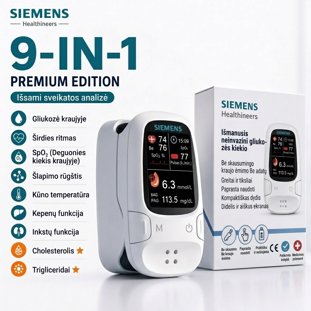 🩸 Neinvazinis gliukomatis – „Siemens“ | Neskausmingas gliukozės kiekio stebėjimas namuose 📊