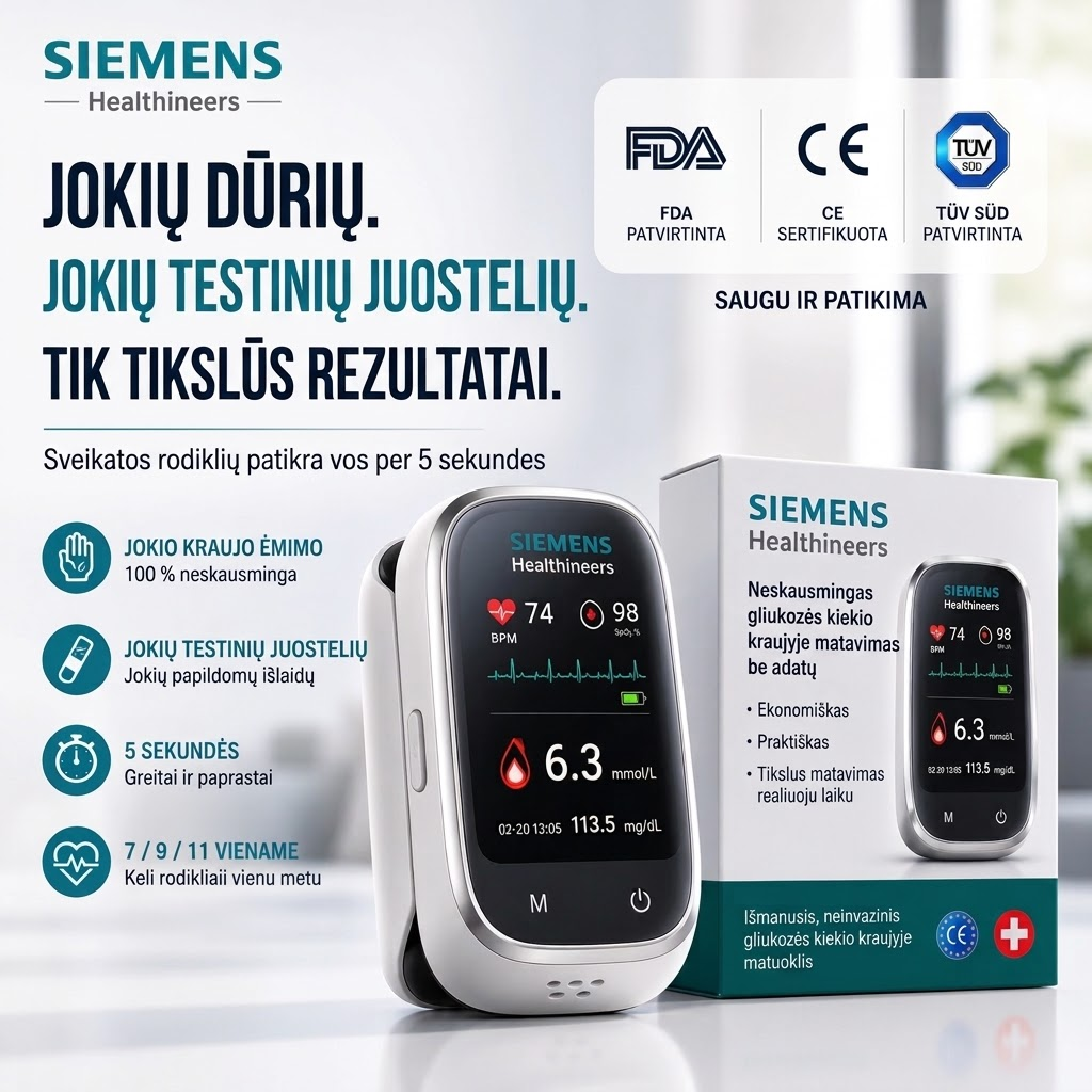 🩸 „Siemens™ 11 viename“ neinvazinis gliukomatis: be dūrio pirštan • be testavimo juostelių • rezultatai vos per 5 sekundes