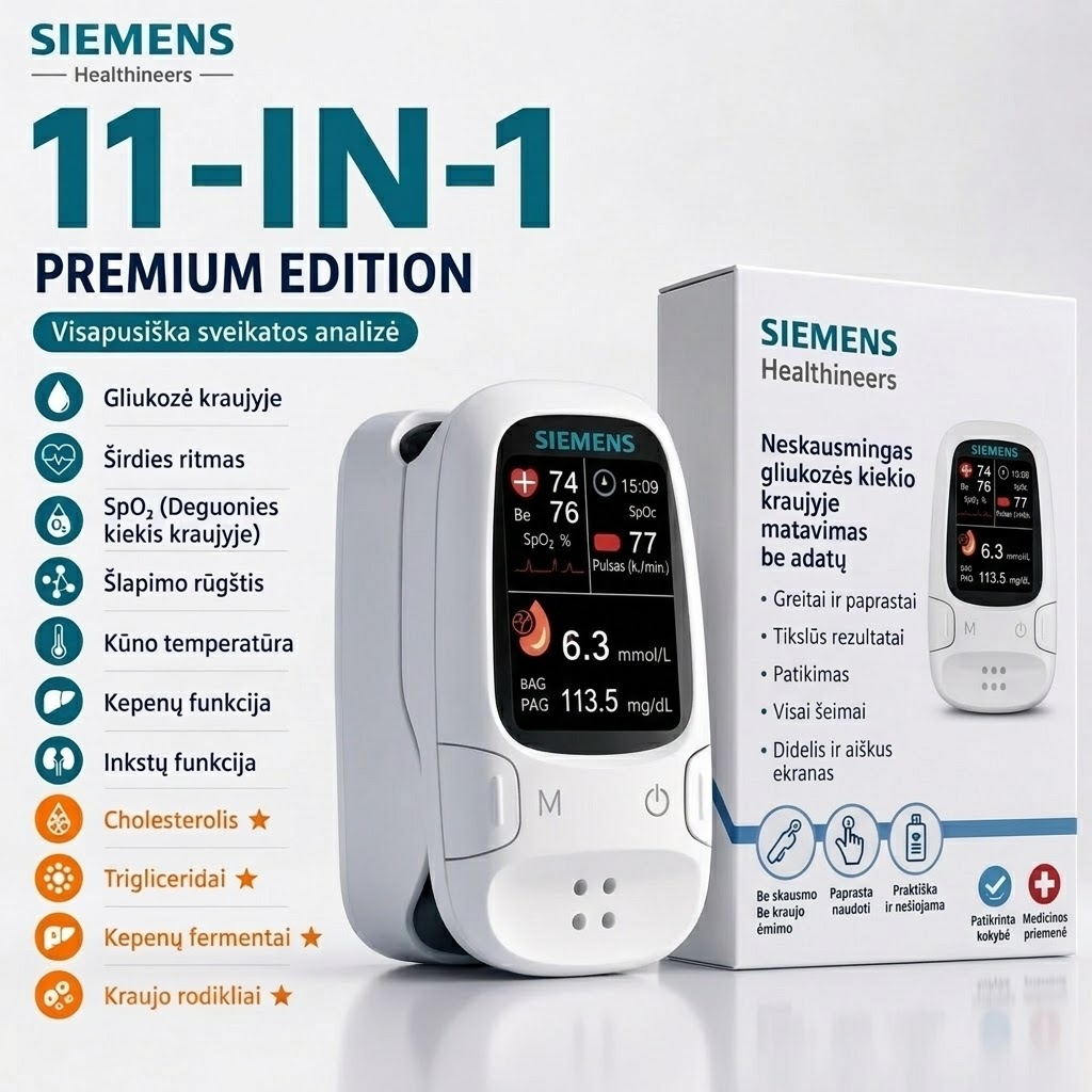 🩸 Neinvazinis gliukomatis – „Siemens“ | Neskausmingas gliukozės kiekio stebėjimas namuose 📊