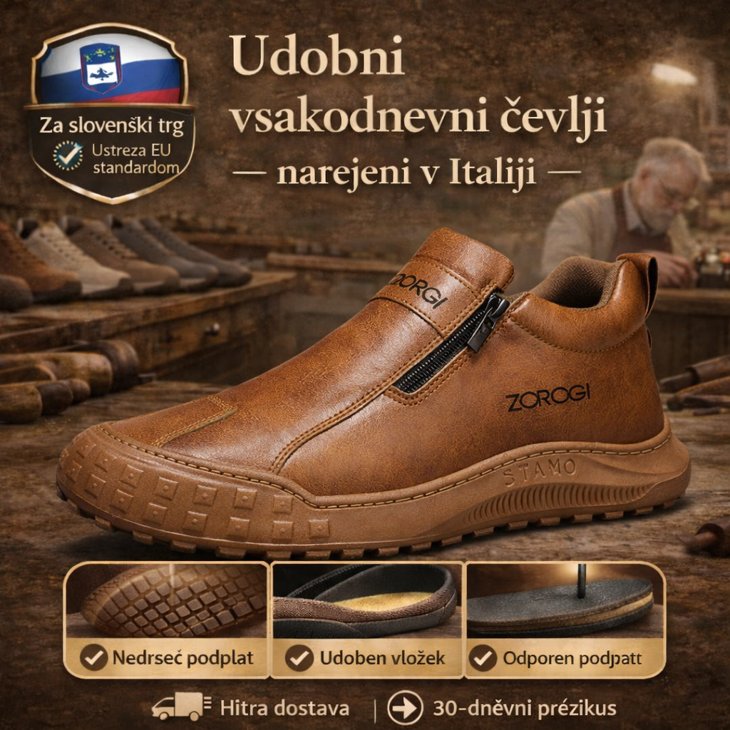 Lunmens® 👞 Stabilni in udobni usnjeni čevlji | 🧲 Nedrseči & 🔥 topli | 🦶 Manj nelagodja v stopalih | 👨‍🦳 Za moške 45+