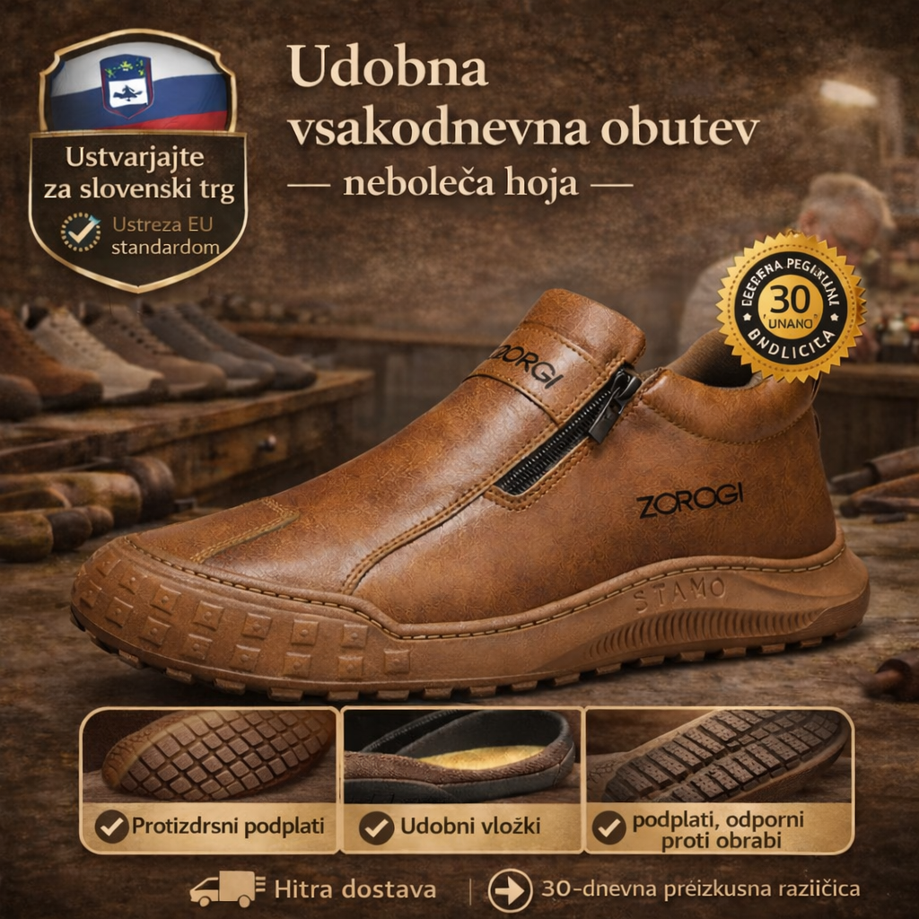 🎁Zadnji dan za 60 % popust, ne zamudite!⏰Izdelano iz avstralske telečje kože🐂Opora za stopalski lok - lajša bolečine v stopalih✅Vodoodporno in nedrseče, udobno za hojo.