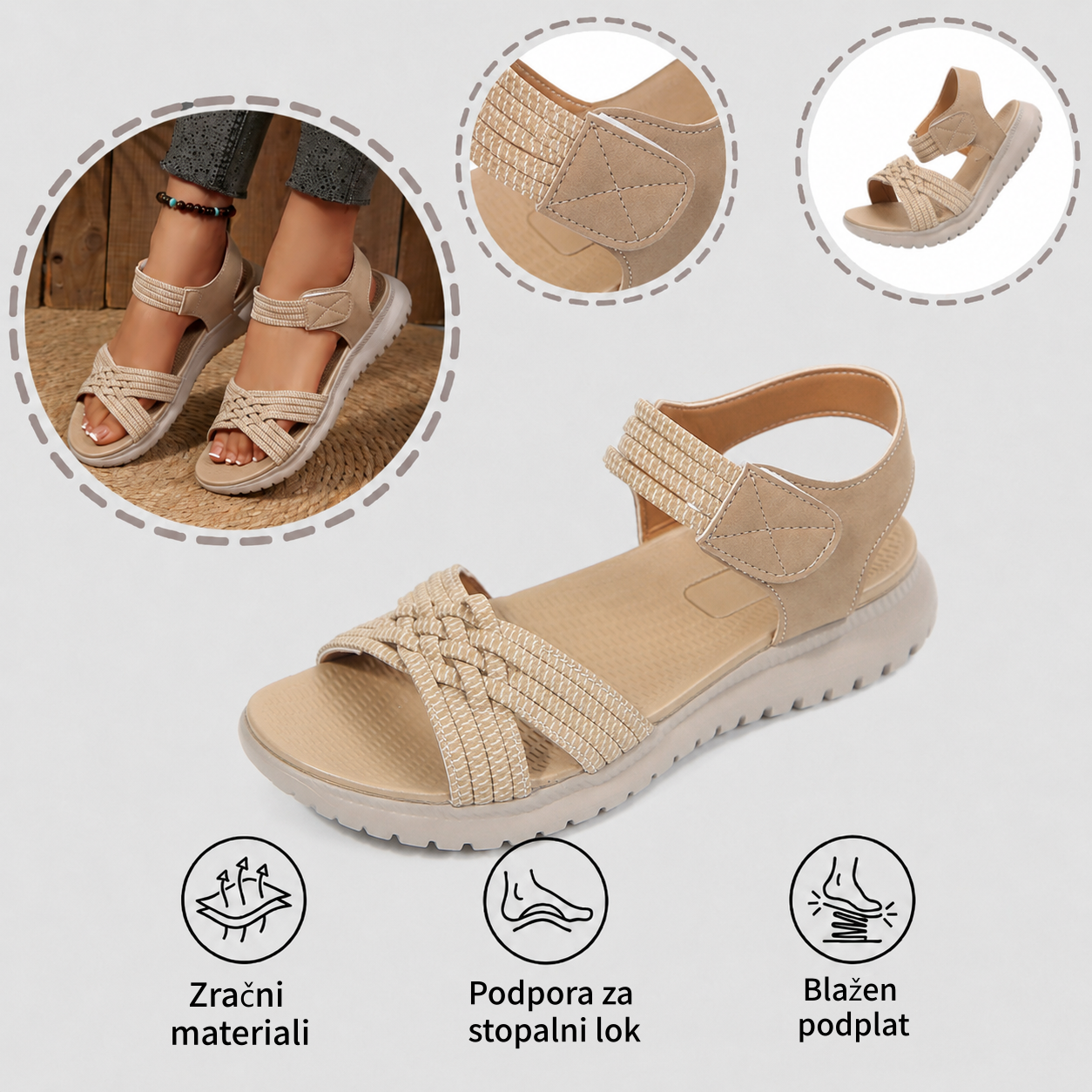 ⏰ Samo danes -50%! 👡 Udobni sandali z oporo za stopalni lok 🦶 Ergonomska zasnova za celodnevno udobje pri hoji ✅