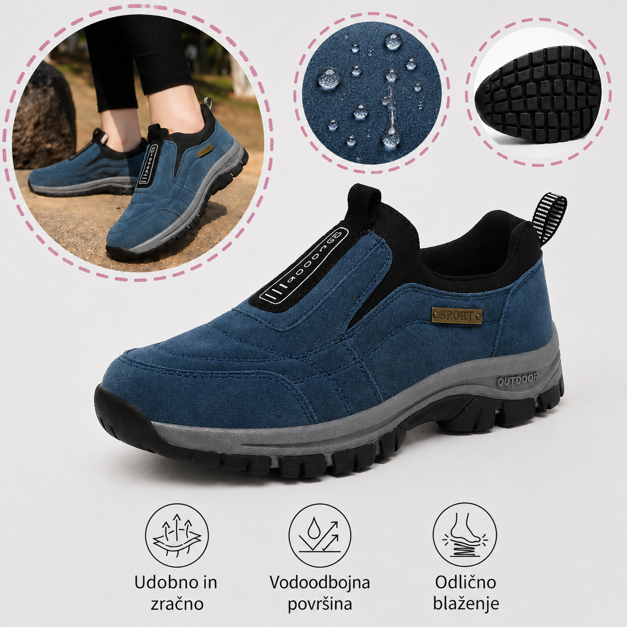 🎁 Moški ortopedski pohodni čevlji — Ročno šivan semiš 👟 Vodoodporni in nedrseči ✅ Podpora za stopalni lok — Udobna hoja.