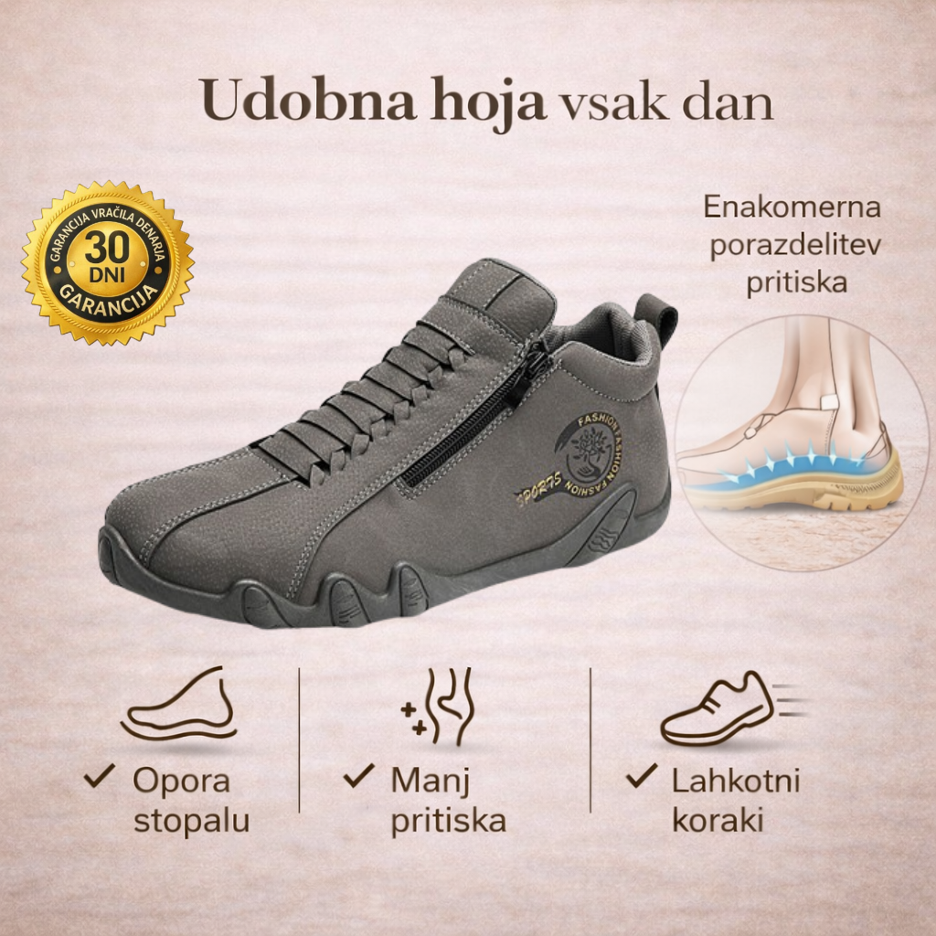 Lunmens® 👞 Stabilni in udobni usnjeni čevlji | 🧲 Nedrseči & 🔥 topli | 🦶 Manj nelagodja v stopalih | 👨‍🦳 Za moške 45+